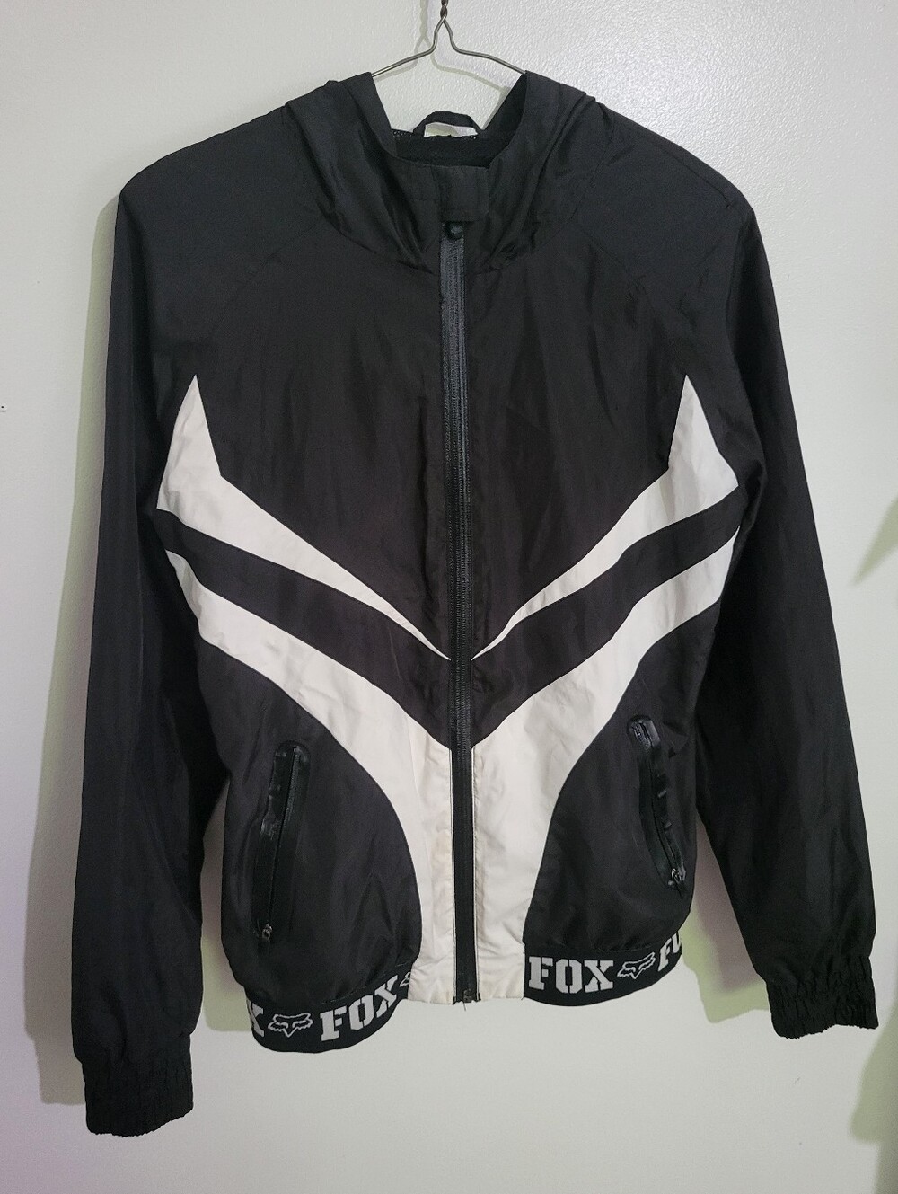 Fox Racing Black & White Windbreaker Jacket Light Lined Womens Small
